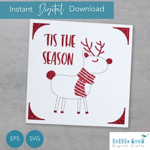 Cartão SVG de rena, cartão de Natal SVG, cartão de inserção S40 Cricut, compatível com Cricut Joy Xtra, designs de desenho e folha.