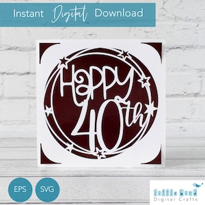 Feliz tarjeta de cumpleaños número 40 SVG, plantilla de corte de papel SVG del 40 cumpleaños, plantilla de tarjeta de inserción Cricut S40