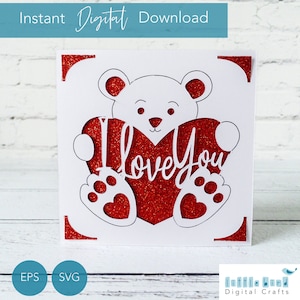 Valentijnsdag kaart SVG, teddybeer SVG, S40 Cricut insteekkaart, Cricut Joy Xtra compatibel, teken- en folieontwerpen.