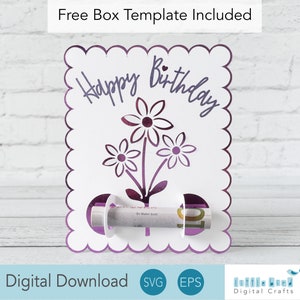 Carta porta soldi per compleanno, carta regalo di buon compleanno SVG con confezione regalo inclusa. Taglia e disegna il design