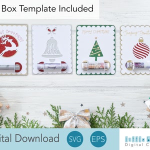 Money Holder Card Christmas SVG Bundle, include disegni di albero di Natale, bauble, campana e renna, può essere utilizzato con strumenti a penna e lamina