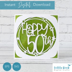 Joyeux 50e anniversaire SVG, modèle de carte d'anniversaire SVG, modèle de carte d'insertion Cricut S40