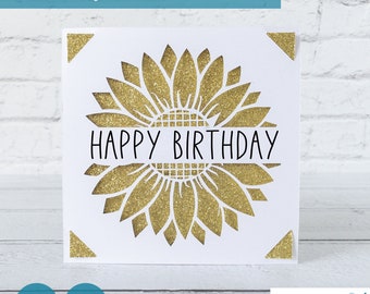 Tarjeta de felicitación con girasol en formato SVG, mensajes personalizables, tarjetas para insertar con Cricut (descarga digital).