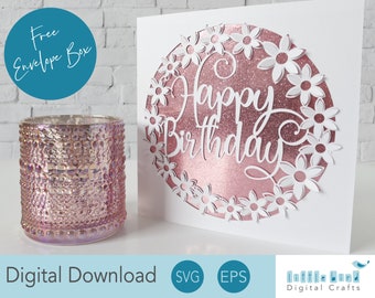 Popup Flower Happy Birthday Card SVG Design, Cricut DIY 3d Card Design for Birthday.