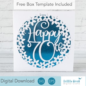 Joyeux 70e anniversaire SVG, carte d'anniversaire SVG pour maman, Pop up fleur carte SVG pour Cricut