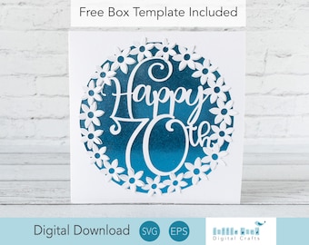 Happy 70th Birthday SVG, Birthday Card SVG for Mom, Pop up flower card SVG for Cricut