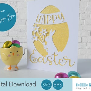 Arquivos SVG para Páscoa, cartão de coelhinho da Páscoa SVG, cartão de flor pop-up, cartão de feliz Páscoa SVG