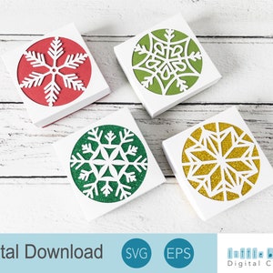 Snowflake Gift Box SVG Bundle, Christmas Box Template with separate lid