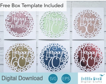 Happy Birthday Card SVG Bundle, Popup Flower Cards includes ages 40, 50, 60, 70 and 80