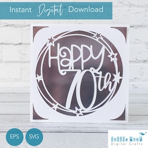 Alles Gute zum 70. Geburtstag Karte SVG, 70. Geburtstag SVG Papierschnitt Vorlage, Cricut S40 Insert Card Template