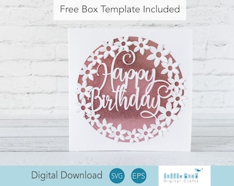 Popup Flower Happy Birthday Card SVG Design, Cricut DIY 3d Card Design for Birthday.