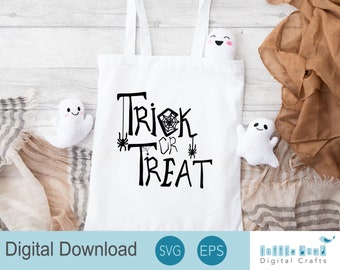 SVG con scritta "Dolcetto o scherzetto?", borsa di tela fai da te per Halloween per raccogliere dolcetti.