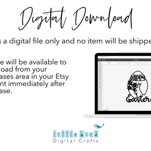 Puede incluir: Una descarga digital de un dise&ntilde;o en blanco y negro para un huevo de Pascua feliz con un conejito dentro. El dise&ntilde;o se muestra en una pantalla de computadora con un fondo de cuadr&iacute;cula.