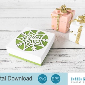 Snowflake Gift Box SVG, Christmas Box Template with separate lid