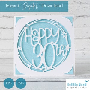 30歳の誕生日おめでとうカード SVG、30歳の誕生日 SVG ペーパーカット テンプレート、Cricut S40 挿入カード テンプレート