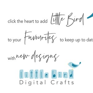 Puede incluir: Haz clic en el coraz&oacute;n para agregar a tus favoritos y mantente al d&iacute;a con los nuevos dise&ntilde;os de Little Bird Digital Crafts. El logotipo presenta un p&aacute;jaro azul posado en un conjunto de bloques azules que deletrean "little bird".