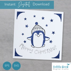 Penguin SVG-kaart, kerstkaart SVG, S40 Cricut invoegkaart, Cricut Joy Xtra compatibel, teken- en folieontwerpen.