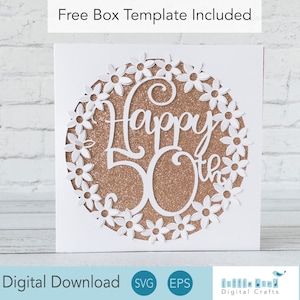 Feliz 50 cumpleaños SVG, tarjeta de cumpleaños SVG para mamá, tarjeta de flor emergente SVG para Cricut