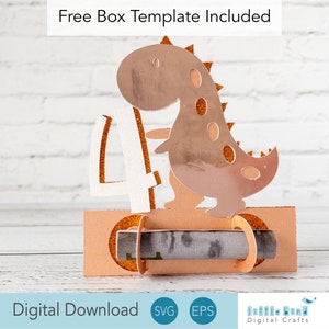 Dinosauro SVG, Age 4 Money Holder SVG, 4th Birthday Dinosaur Money Card SVG