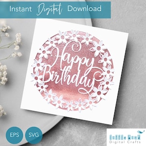 Happy Birthday Card SVG, Popup Flower Card SVG voor zus, DIY verjaardagskaart voor Cricut