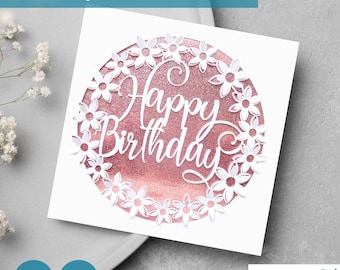 Happy Birthday Card SVG, Popup Flower Card SVG for Sister, DIY Birthday Card for Cricut