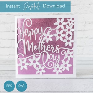 Diseño SVG de tarjeta del Día de la Madre con flor emergente, diseño de tarjeta Cricut DIY 3d para el Día de la Madre.