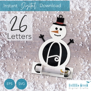 Snowman Monogram Money Holder SVG, Christmas money holder decoration, All 26 Letters Included