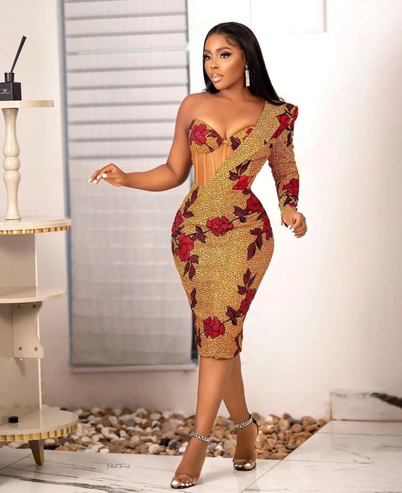 Ankara Corset Dress With One Sleeve African Print Corset Midi Etsy