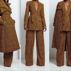 African print suit, 3 piece set Ankara suit, African women clothing, Women suit and trench, Ankara pants and jacket, Ankara suit and trench