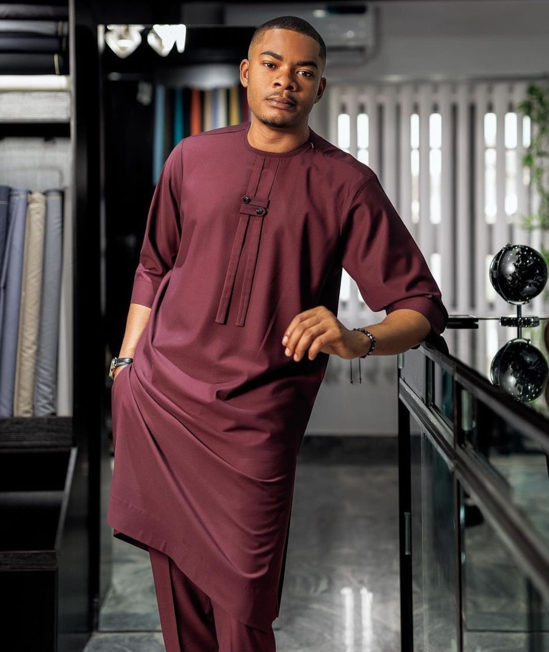 Men’s Teal Traditional Kaftan Set – Modern African Senator Outfit with Embroidered Detail main image 1