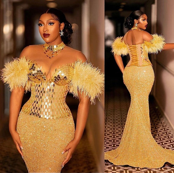 Gold reception dress for bride sale