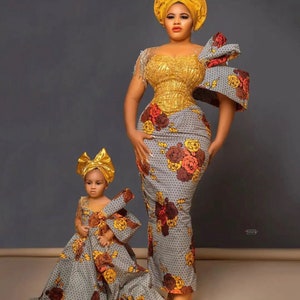 Ankara corset dress, mum and daughter thanksgiving outfit, African mom and daughter, Ankara wedding dress, African women and children dress