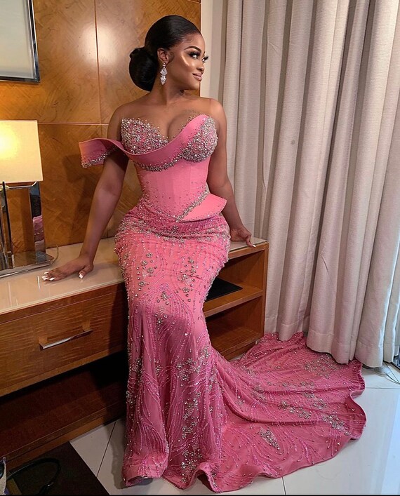 Luxury Prom Dress Pink Mermaid Dress 