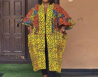 Mixed African Print Kimono, Ankara Duster Jacket for women, Women's jacket, Ankara Kimono Jacket, Throw-on Jackets, Free Size Jacket, Kimono