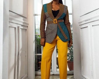 Mixed Print Ankara Blazer and Plain Pants for Women, Ankara Work Wear, Women  Office Jacket, Long Sleeve Blazer, African Print Women Suit