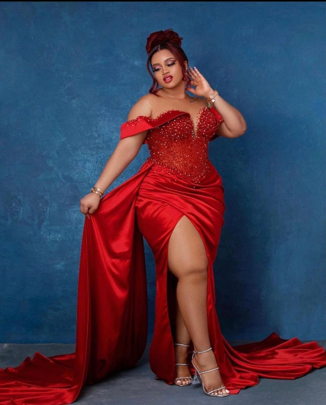 Formal Red Plus Size Evening Dresses for Women, off Shoulder Silk Dress ...
