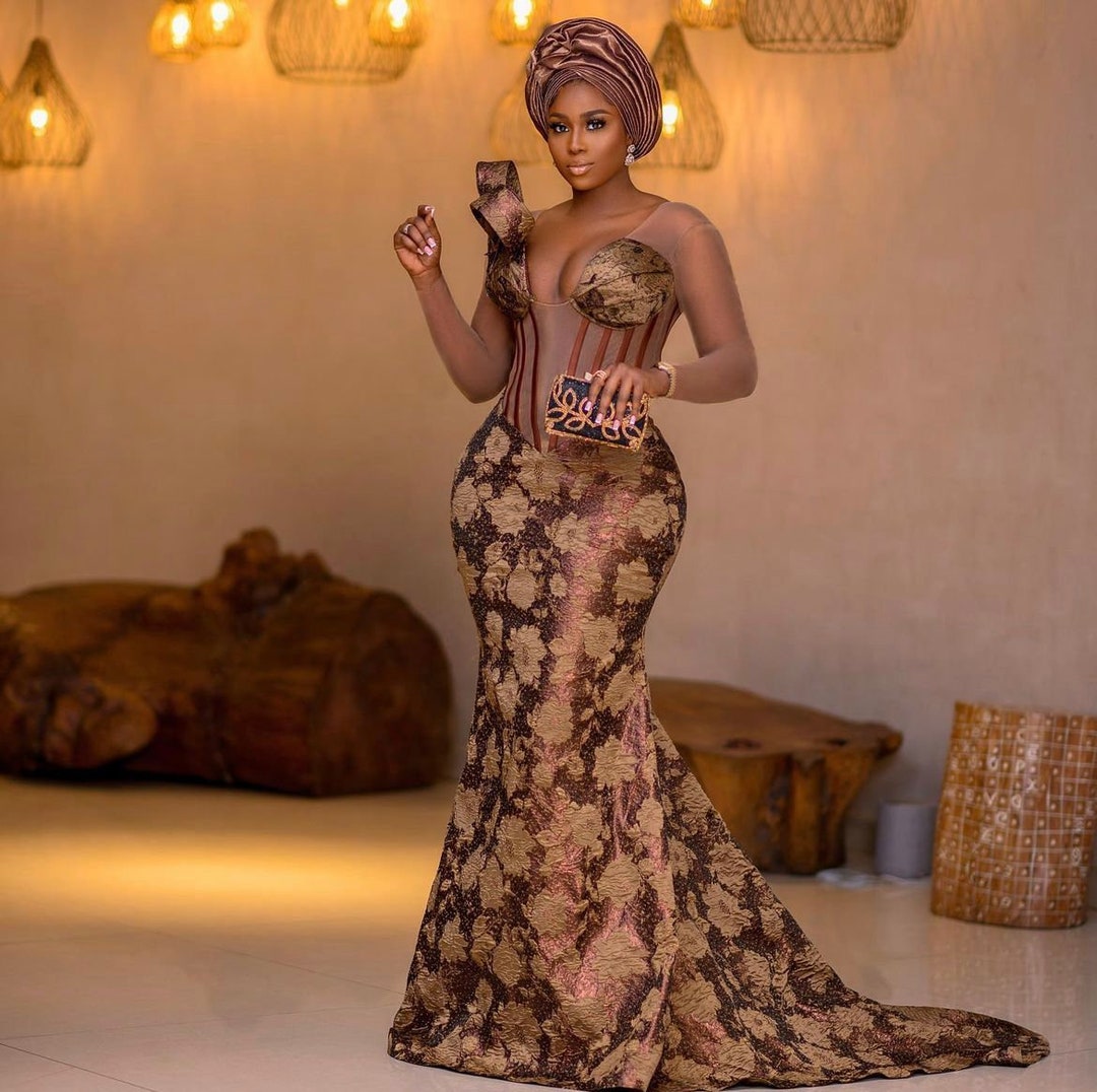 Damask Brocade Bridal Dress, African Wedding Dress, Nigerian Wedding