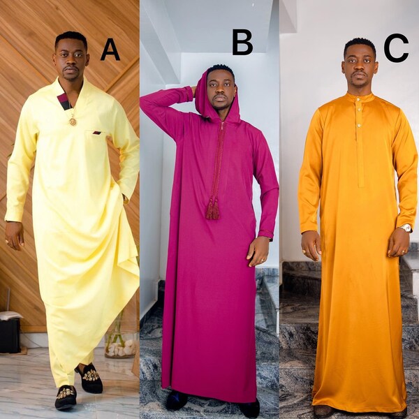 African Men Kaftan | Nigerian Long Senator For Men | Hooded Muslim Long Jalabiya, Jilbab Islamic Kaftan | Jubba Thobe With Long Sleeves