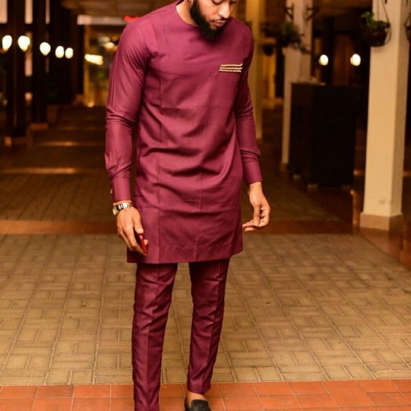 Men wear, Casual outfit for men, Senator styles, wedding outfit, African fashion, African clothing, Burgundy male senator, prom outfit