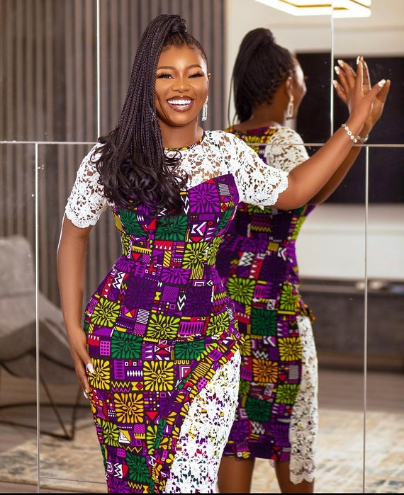 Ankara Midi Dress With Lace for Women 