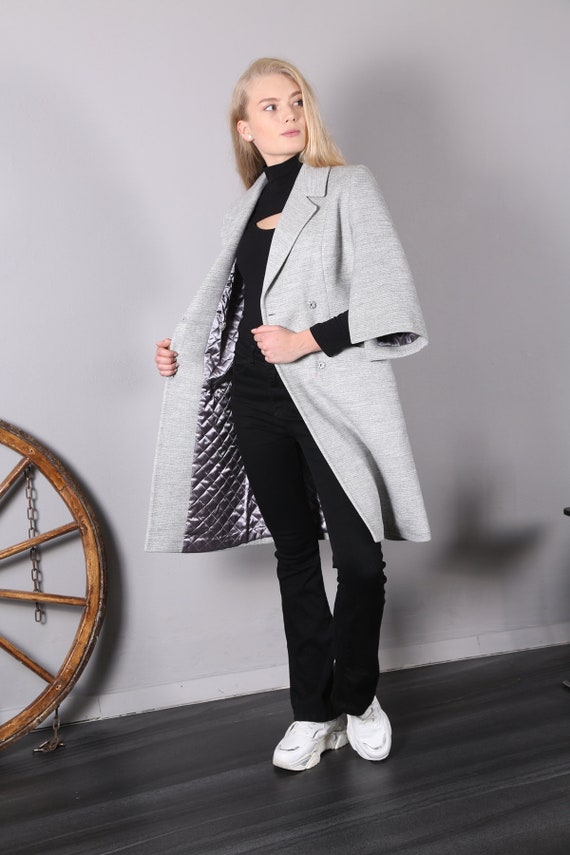 Gray Half Sleeve and Sleeve Slit Woolen Coat for Women, New