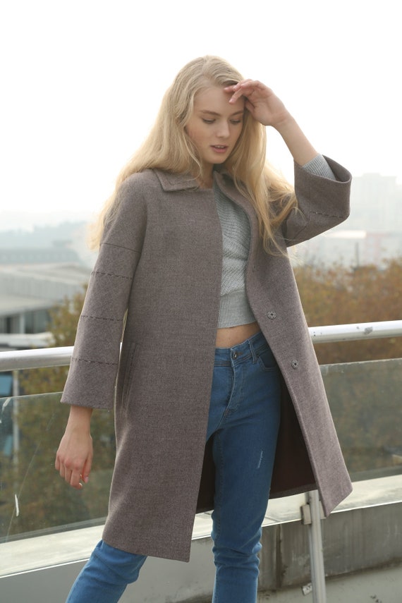 Short sleeve wool clearance coat