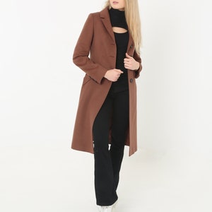 brown slim fit wool coat for ladies, four-button double pockets,stylish and comfortable fitted waist coat,size S,size 36,us size 4,uk size 6