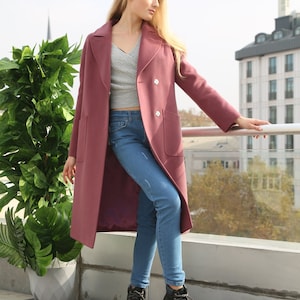 Rose dry warm winter coat for women, belted snap button and double pocketed overcoat, quality fabric, size M, size 38, US size 8, UK size 10