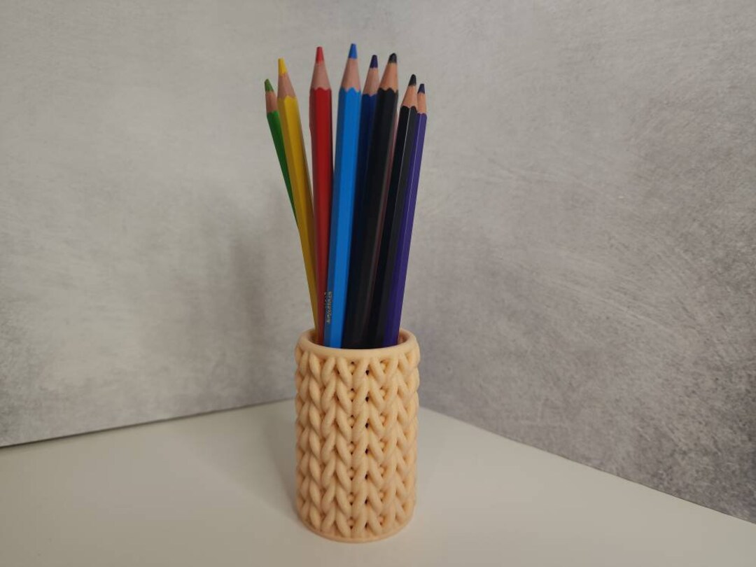 3D Knit Medium Cylinder Pencil Holder Desk Kids Gift Present Knitting