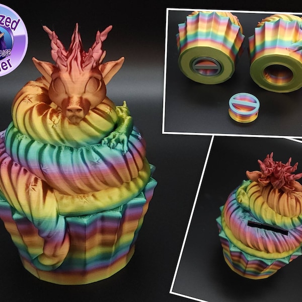 3D Printed Dragon Cupcake Piggy Bank - Present - Authorized Seller – Christmas Gift Mystical Creatures - Coin Holder