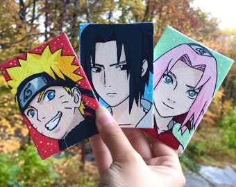 Naruto Mini Canvas Painting, Hand-Painted Acrylic Stretched, Anime Canvas Painting,  anime, manga, Handmade, Sasuke, Sakura