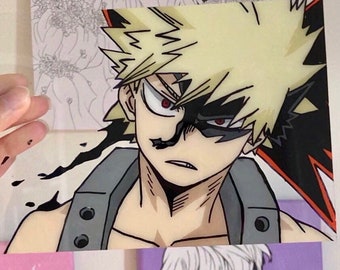 Bakugou Glass painting, Hand-Painted, Anime glass Painting,  anime, manga, Bakugou Katsuki, My hero academedia