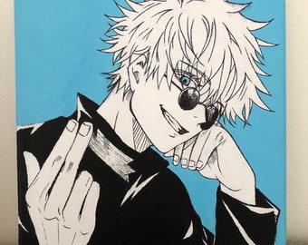 Gojo Satoru, Canvas Painting, Hand-Painted Acrylic Stretched, Anime Canvas Painting,  anime, manga, Handmade, Jujutsu Kaisen