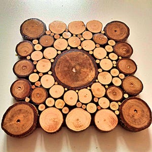 4 PCS Rustic Charm: Elevate Your Kitchen-Dining Space with Natural Wooden Accents, Rustic Wood Slice Placemats-Boards, Natural Kitchen Décor